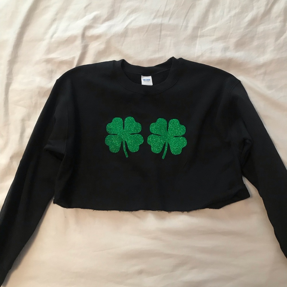 Cropped Irish Shamrock Crew Neck Sweater